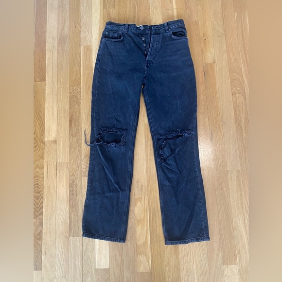 Reformation Cynthia High Rise Straight Jeans Black Ripped Size 27 - Picture 10 of 14